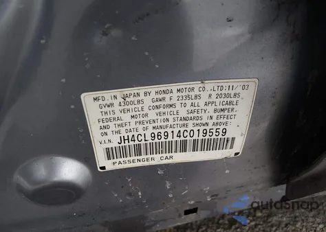 2004 Acura Tsx z USA, uszkodzony, nr VIN JH4CL96914C019559